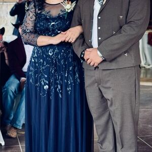 Elegant Navy Blue Embroidered Dress